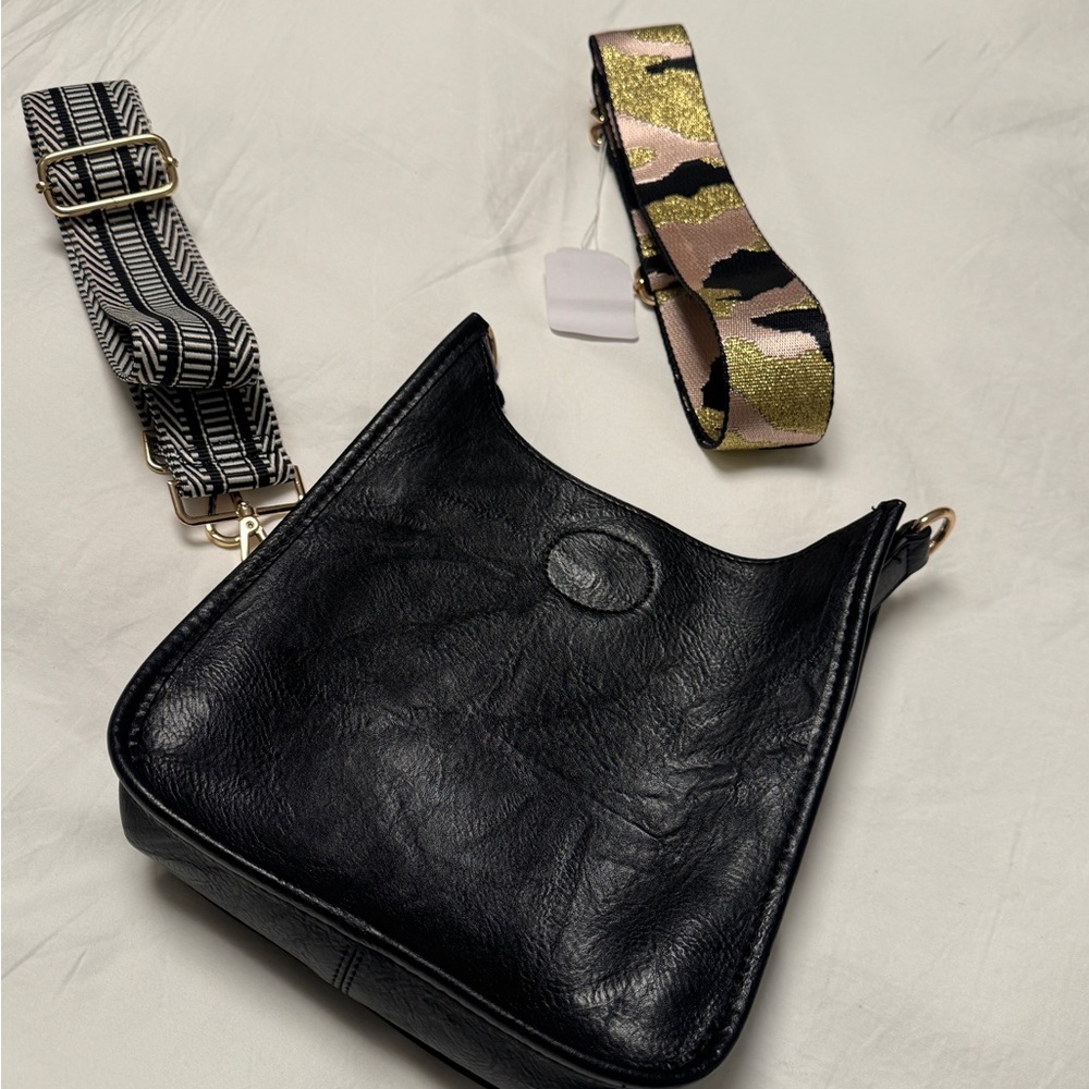 Ahdorned New York Black Vegan Leather Crossbody Bag with Interchangeable Straps